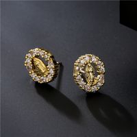 Copper Micro-inlaid Zircon Religious Jewelry Real Gold Electroplated Maria Earrings main image 3