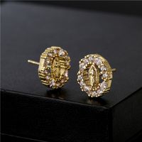 Copper Micro-inlaid Zircon Religious Jewelry Real Gold Electroplated Maria Earrings main image 4