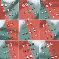 New Christmas Snowman Cane Earrings Set Cartoon Dripping Elk Wreath Earrings main image 3