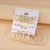 New Retro Pearl Inlaid Ladies Earrings 9-piece Set Golden Geometric Butterfly Earrings main image 1