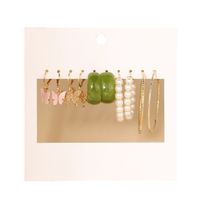 New Acrylic Butterfly Earrings Set 5 Pairs Creative Simple Green Acrylic Pearl Earring main image 6