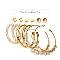 New Retro Geometric Pearl Earrings Set 6-piece Creative Five-pointed Star Moon Earrings main image 6