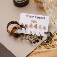 New Retro Earrings Set 6 Pairs Creative Personality Leopard Print C-shaped Peach Heart Pearl Earrings main image 5