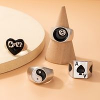 Hip Hop Heart Dripping Oil Ring Four-piece Black And White Tai Chi Ring Combination Set main image 3