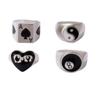 Hip Hop Heart Dripping Oil Ring Four-piece Black And White Tai Chi Ring Combination Set main image 5