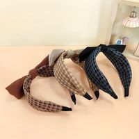 2021 New Striped Plaid Headband Fashion Graceful Personality Bow Hair Accessories Wide Brim Fabric Face Wash Hair Band main image 3