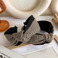 Coffee Color Houndstooth Fashion Knotted Hair Band Korean Retro Wide-brimmed Headband main image 1