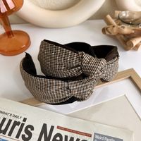 Coffee Color Houndstooth Fashion Knotted Hair Band Korean Retro Wide-brimmed Headband main image 3
