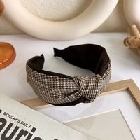 Coffee Color Houndstooth Fashion Knotted Hair Band Korean Retro Wide-brimmed Headband main image 4