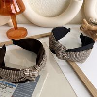 Coffee Color Houndstooth Fashion Knotted Hair Band Korean Retro Wide-brimmed Headband main image 5