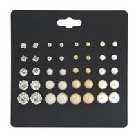 Simple Pearl Earrings Six-claw Zircon Inlaid Diamond Pearl Geometric Earrings 20 Pairs Set sku image 1