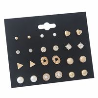 Simple Pearl Earrings Six-claw Zircon Inlaid Diamond Pearl Geometric Earrings 20 Pairs Set sku image 2