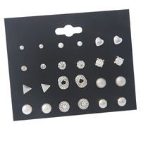 Simple Pearl Earrings Six-claw Zircon Inlaid Diamond Pearl Geometric Earrings 20 Pairs Set sku image 3