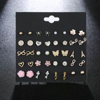 Europäische Und Amerikanische Damen Kreative Eiffelturm Zirkon Diamant Schmetterling Liebe Perle Schlüssel Ohrringe 20 Paar Set sku image 1