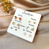 Drip Oil Diamond Butterfly Geometric Animal Free Collocation Combination Of 7 Pairs Of Ear Studs Set sku image 8
