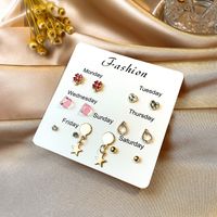 Drip Oil Diamond Butterfly Geometric Animal Free Collocation Combination Of 7 Pairs Of Ear Studs Set sku image 17