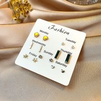 Drip Oil Diamond Butterfly Geometric Animal Free Collocation Combination Of 7 Pairs Of Ear Studs Set sku image 9