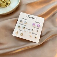Drip Oil Diamond Butterfly Geometric Animal Free Collocation Combination Of 7 Pairs Of Ear Studs Set sku image 2