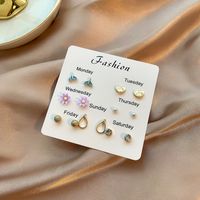 Drip Oil Diamond Butterfly Geometric Animal Free Collocation Combination Of 7 Pairs Of Ear Studs Set sku image 6