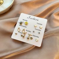 Drip Oil Diamond Butterfly Geometric Animal Free Collocation Combination Of 7 Pairs Of Ear Studs Set sku image 16