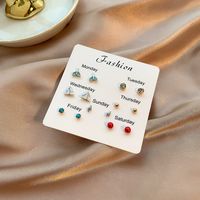 Drip Oil Diamond Butterfly Geometric Animal Free Collocation Combination Of 7 Pairs Of Ear Studs Set sku image 3