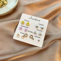 Drip Oil Diamond Butterfly Geometric Animal Free Collocation Combination Of 7 Pairs Of Ear Studs Set sku image 11