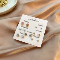 Drip Oil Diamond Butterfly Geometric Animal Free Collocation Combination Of 7 Pairs Of Ear Studs Set sku image 18