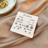 Drip Oil Diamond Butterfly Geometric Animal Free Collocation Combination Of 7 Pairs Of Ear Studs Set sku image 13