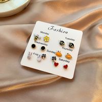 Drip Oil Diamond Butterfly Geometric Animal Free Collocation Combination Of 7 Pairs Of Ear Studs Set sku image 19