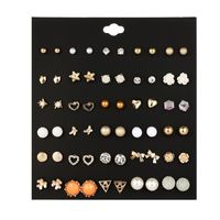 Fashion Small Flower Diamond Alloy 30 Pairs Earrings Set Cute Butterfly Circle Star Earrings sku image 16