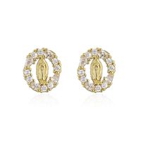 Copper Micro-inlaid Zircon Religious Jewelry Real Gold Electroplated Maria Earrings sku image 1