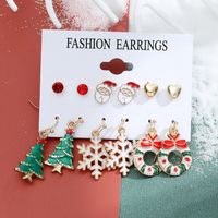 New Christmas Snowman Cane Earrings Set Cartoon Dripping Elk Wreath Earrings sku image 1