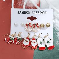 New Christmas Snowman Cane Earrings Set Cartoon Dripping Elk Wreath Earrings sku image 2
