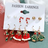 New Christmas Snowman Cane Earrings Set Cartoon Dripping Elk Wreath Earrings sku image 5