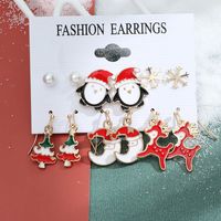 New Christmas Snowman Cane Earrings Set Cartoon Dripping Elk Wreath Earrings sku image 9