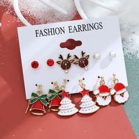 New Christmas Snowman Cane Earrings Set Cartoon Dripping Elk Wreath Earrings sku image 10