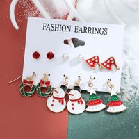 New Christmas Snowman Cane Earrings Set Cartoon Dripping Elk Wreath Earrings sku image 11