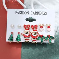New Christmas Snowman Cane Earrings Set Cartoon Dripping Elk Wreath Earrings sku image 17