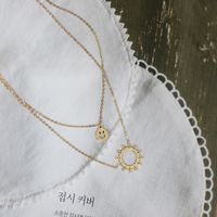 Fashion Sunflower Smiley Emoticon Pack Double Layered Necklace Clavicle Chain Titanium Steel sku image 1