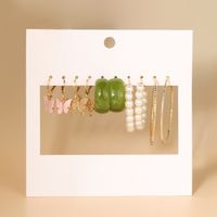 New Acrylic Butterfly Earrings Set 5 Pairs Creative Simple Green Acrylic Pearl Earring sku image 1