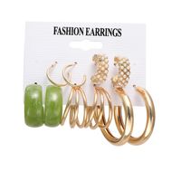 New Retro Earrings Set 6 Pairs Creative Personality Leopard Print C-shaped Peach Heart Pearl Earrings sku image 3
