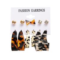 New Retro Earrings Set 6 Pairs Creative Personality Leopard Print C-shaped Peach Heart Pearl Earrings sku image 1