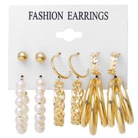 New Retro Pearl Inlaid Ladies Earrings 9-piece Set Golden Geometric Butterfly Earrings sku image 2