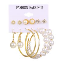 New Retro Pearl Inlaid Ladies Earrings 9-piece Set Golden Geometric Butterfly Earrings sku image 3