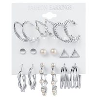New Retro Pearl Inlaid Ladies Earrings 9-piece Set Golden Geometric Butterfly Earrings sku image 7