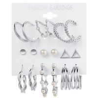 Nouvelles Boucles D&#39;oreilles Pour Dames Incrustées De Perles Rétro Ensemble De 9 Boucles D&#39;oreilles Papillon Géométriques Dorées sku image 7