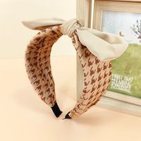 Korean Fabric Wide-brimmed Bow Headdress Houndstooth Rabbit Ears Headband sku image 3