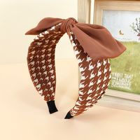 Korean Fabric Wide-brimmed Bow Headdress Houndstooth Rabbit Ears Headband sku image 4