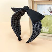 2021 New Striped Plaid Headband Fashion Graceful Personality Bow Hair Accessories Wide Brim Fabric Face Wash Hair Band sku image 1