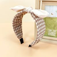 2021 New Striped Plaid Headband Fashion Graceful Personality Bow Hair Accessories Wide Brim Fabric Face Wash Hair Band sku image 2